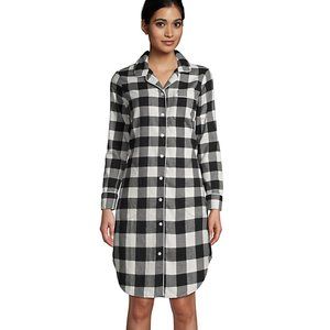 Lands' End Flannel Black & White Buffalo Plaid Night Gown..high quality flannel